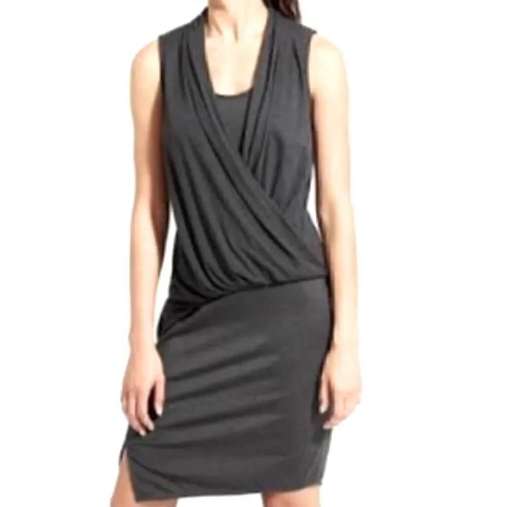 Athleta Gray Sleeveless Mini Dress XS V Neck Wrap Casual